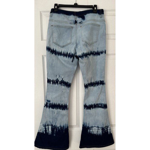 VENUS Womens NWT Tie-Dye Flare Leg Bell Bottom Blue Jeans Mid Rise Denim Sz 8 - Picture 4 of 8